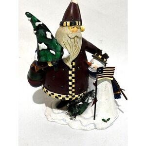 Patriotic Santa Claus & snowman Figurine with flags Resin Folk Art Country cute